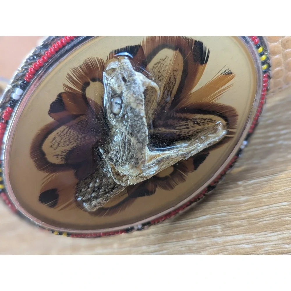 Vintage Tony Lama Hand Tooled Leather Belt Real Rattlesnake Taxidermy Buckle USA